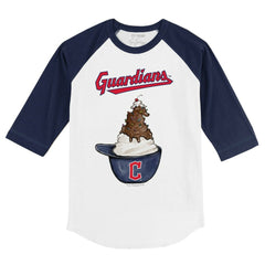 Cleveland Guardians Tiny Turnip Youth Sundae Helmet 3/4-Sleeve Raglan T-Shirt White/Navy