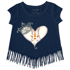Houston Astros Tiny Turnip Girls Youth Tiara Heart Fringe T-Shirt Navy