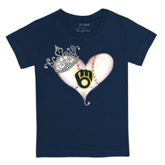 Milwaukee Brewers Tiny Turnip Youth Tiara Heart T-Shirt Navy