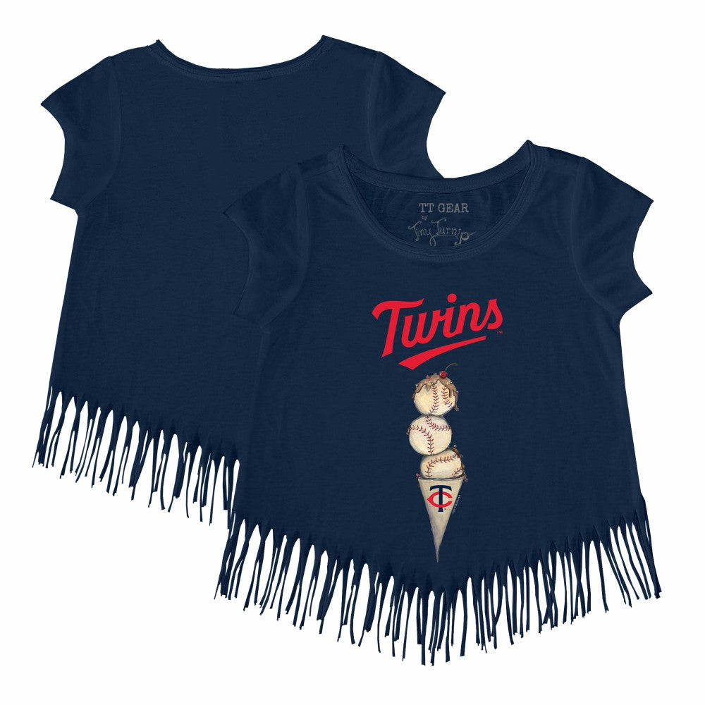 Minnesota Twins Tiny Turnip Girls Youth Triple Scoop Fringe T-Shirt Navy