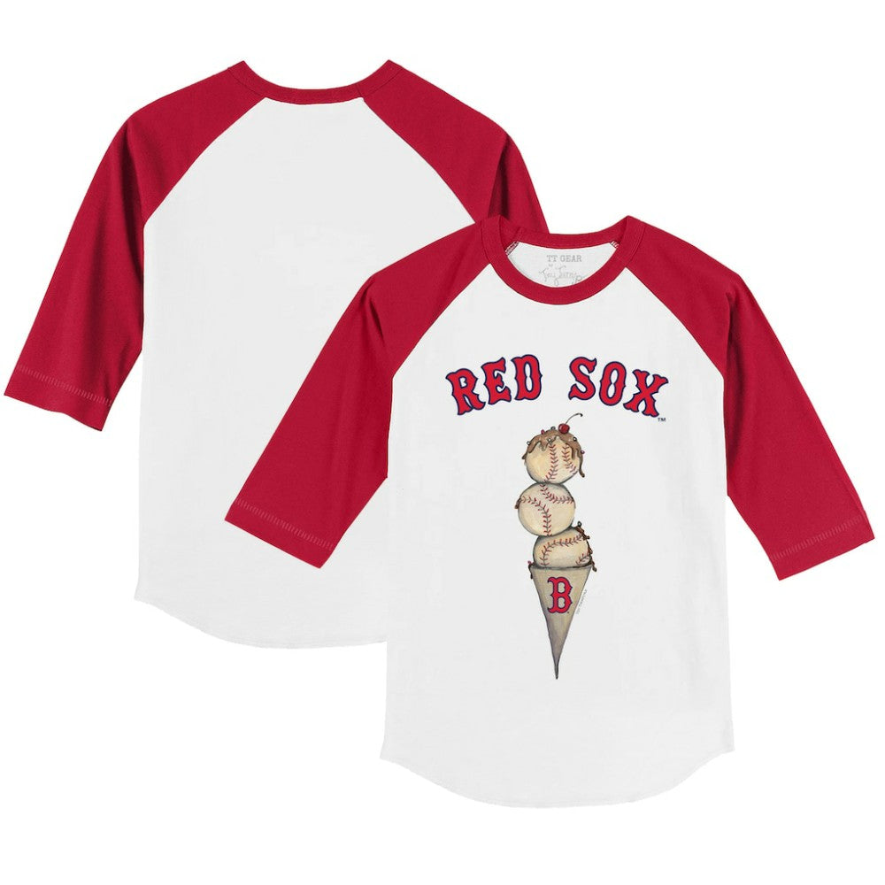 Boston Red Sox Tiny Turnip Youth Triple Scoop 3/4-Sleeve Raglan T-Shirt White/Red