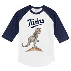 Minnesota Twins Tiny Turnip Youth TT Rex 3/4-Sleeve Raglan T-Shirt White/Navy