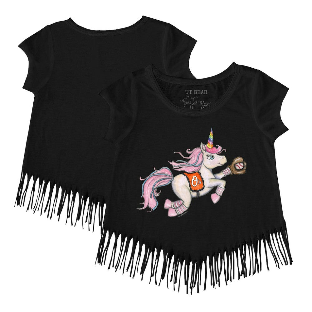 Baltimore Orioles Tiny Turnip Girls Youth Unicorn Fringe T-Shirt Black