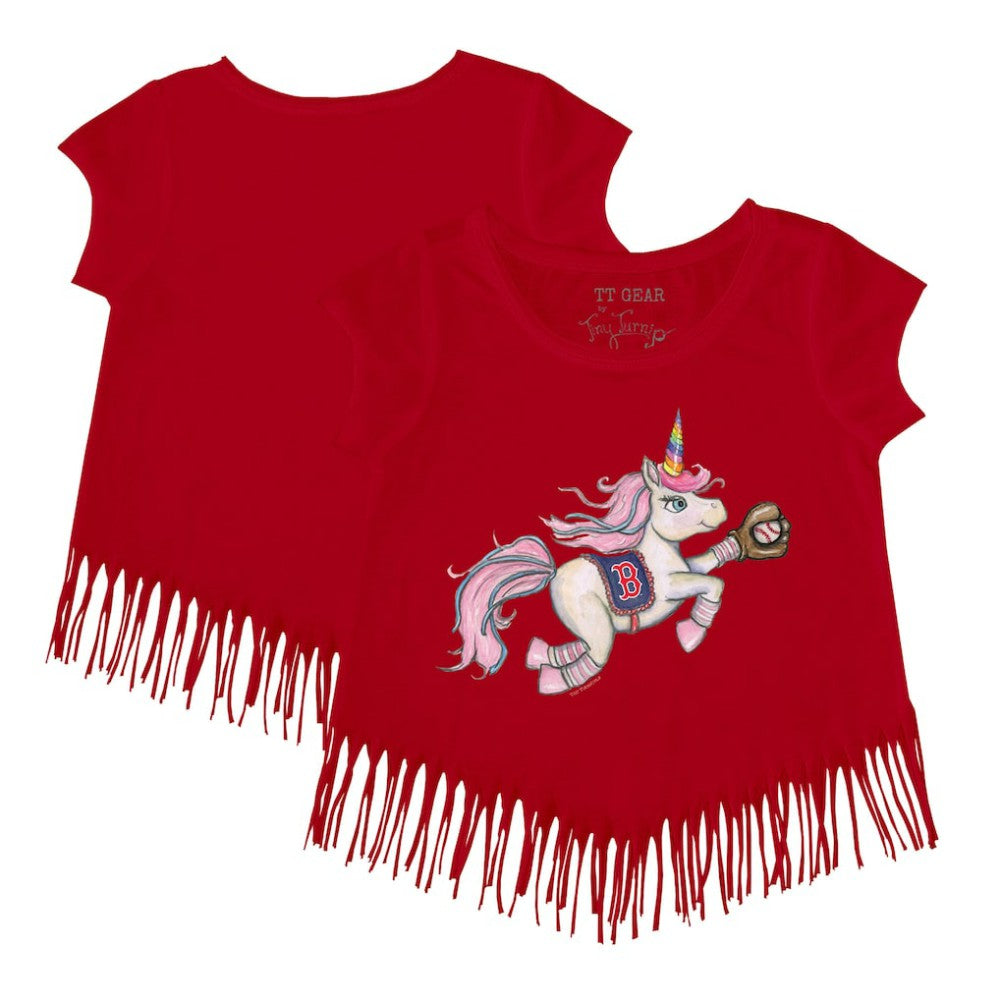 Boston Red Sox Tiny Turnip Girls Youth Unicorn Fringe T-Shirt Red