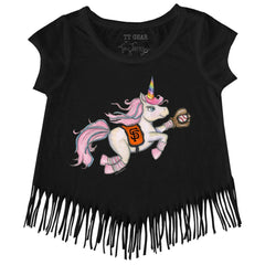 San Francisco Giants Tiny Turnip Girls Youth Unicorn Fringe T-Shirt Black