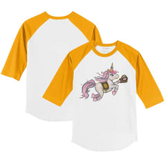 San Diego Padres Tiny Turnip Youth Unicorn 3/4-Sleeve Raglan T-Shirt White/Gold