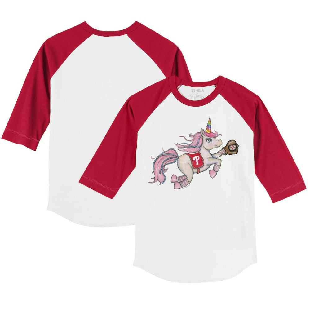 Philadelphia Phillies Tiny Turnip Youth Unicorn 3/4-Sleeve Raglan T-Shirt White/Red
