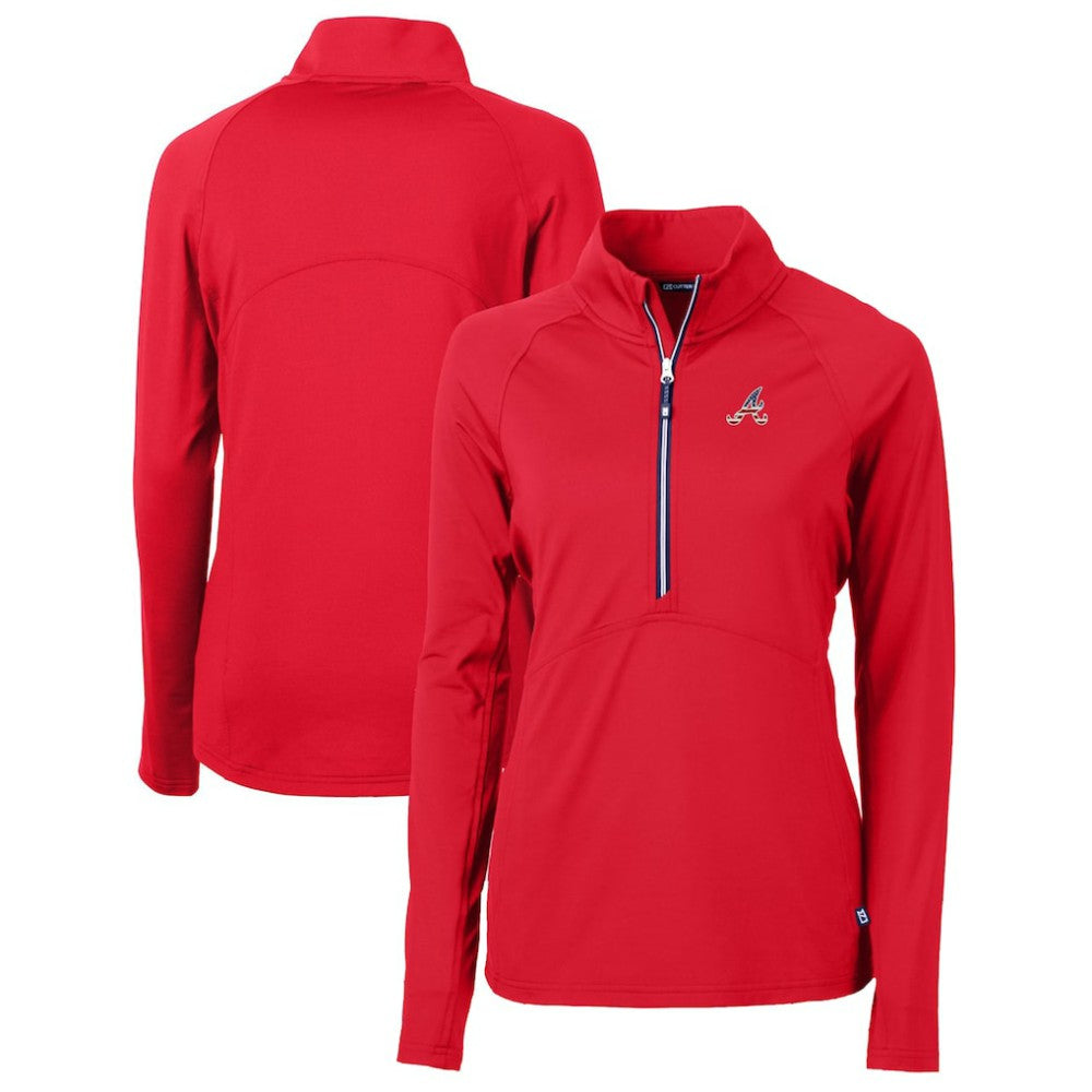 Atlanta Braves Cutter & Buck Women's Americana Logo Adapt Eco Knit Stretch Recycled Half-Zip Pullover Top Red