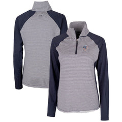 Milwaukee Brewers Cutter & Buck Women's Americana Logo Forge Tonal Stripe Stretch Half-Zip Pullover Top Navy
