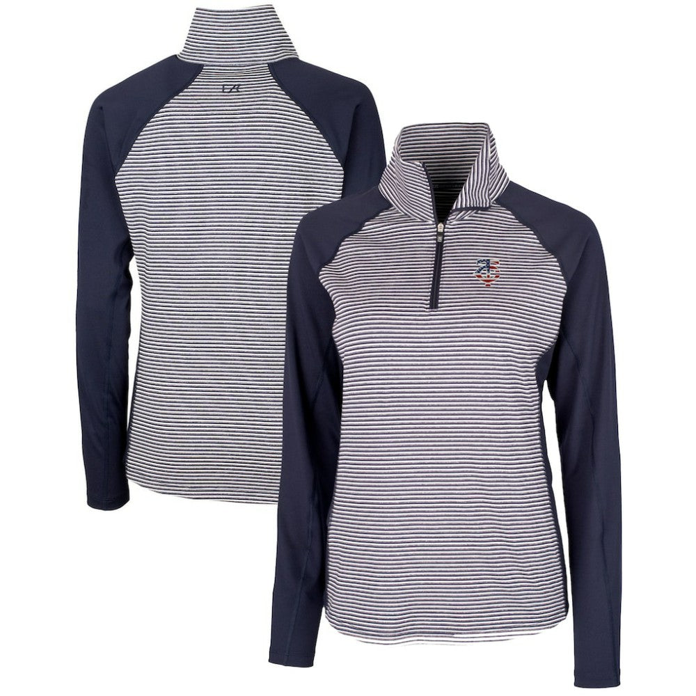Minnesota Twins Cutter & Buck Women's Americana Logo Forge Tonal Stripe Stretch Half-Zip Pullover Top Navy