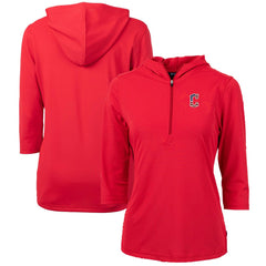 Cleveland Guardians Cutter & Buck Women's Americana Logo DryTec Virtue Eco Pique Recycled Half-Zip Pullover Hoodie Red