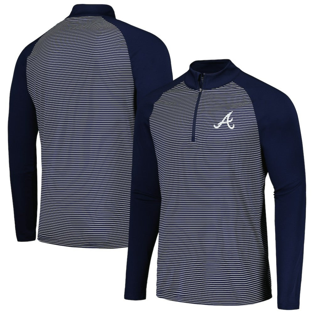 Atlanta Braves Levelwear Charter Striped Raglan Quarter-Zip Top Navy