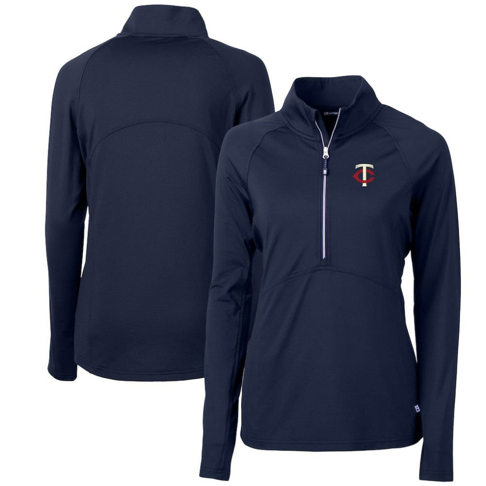 Minnesota Twins Cutter & Buck Women's Adapt Eco Knit Stretch Half-Zip Logo Pullover Top Navy