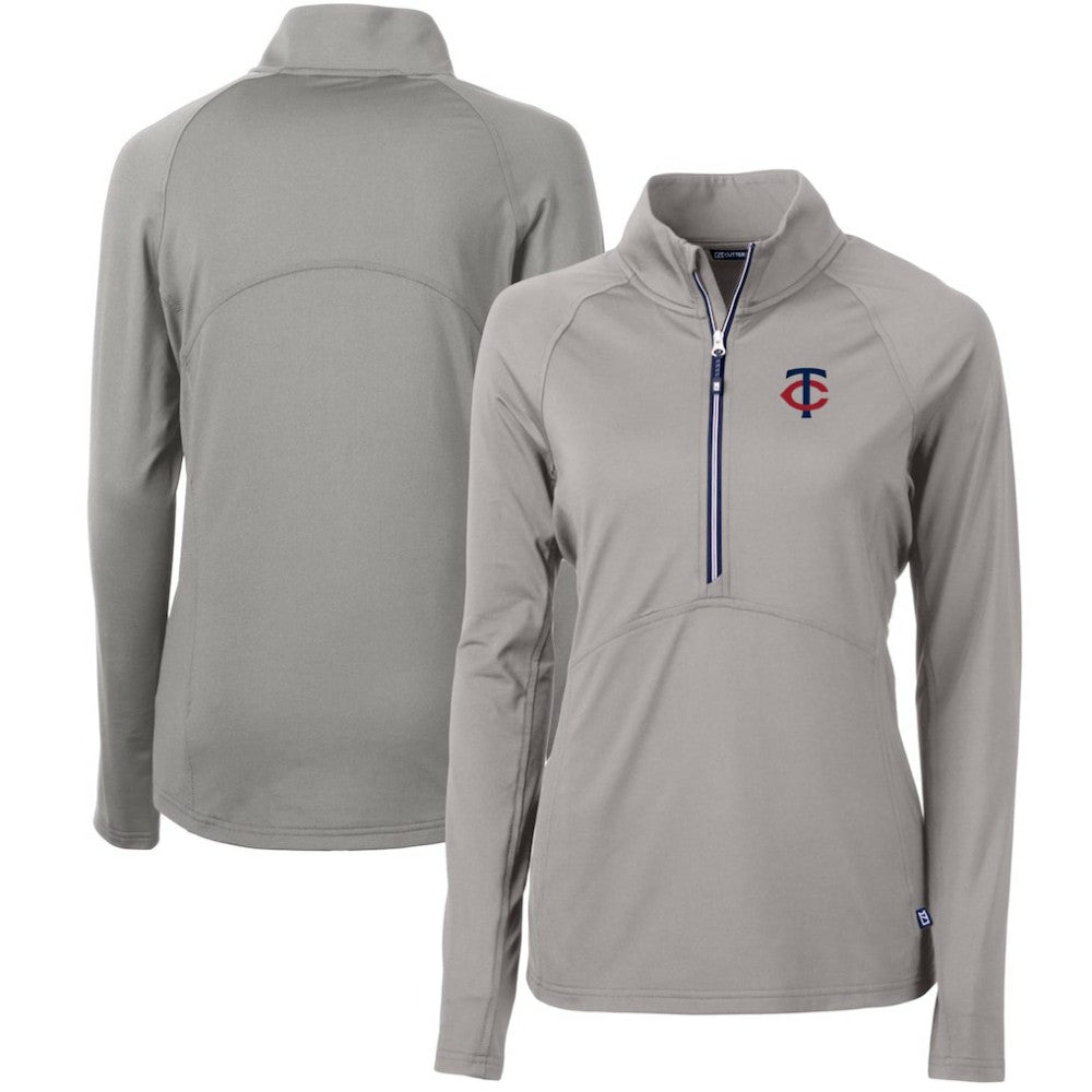 Minnesota Twins Cutter & Buck Women's Adapt Eco Knit Stretch Half-Zip Logo Pullover Top Gray