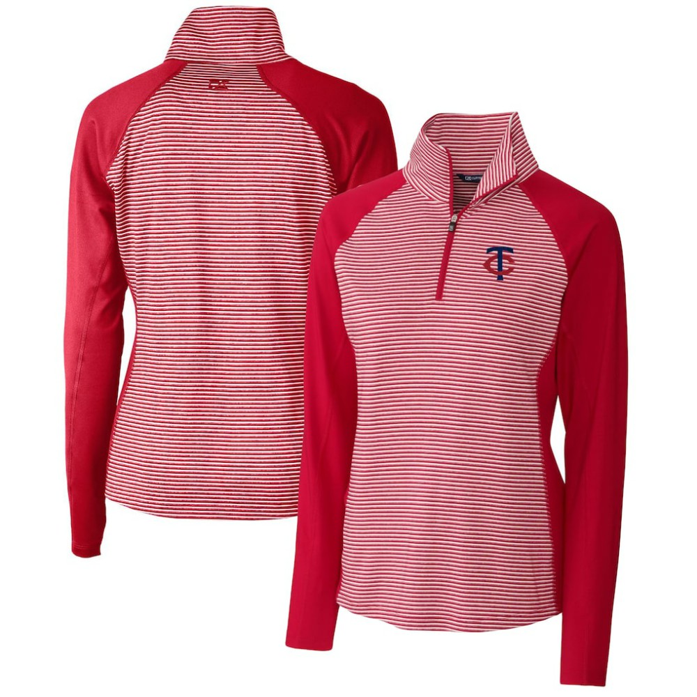 Minnesota Twins Cutter & Buck Women's DryTec Forge Tonal Stripe Stretch Half-Zip Top Red