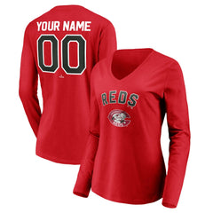 Cincinnati Reds Women's Cooperstown Collection Personalized Winning Streak Long Sleeve V-Neck T-Shirt Red