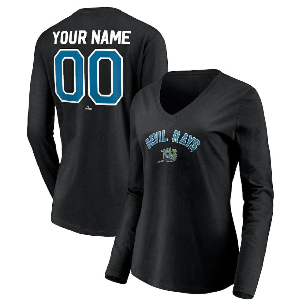 Tampa Bay Rays Women's Cooperstown Collection Personalized Winning Streak Long Sleeve V-Neck T-Shirt Black