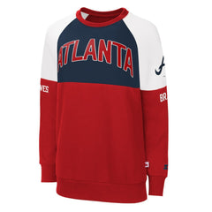 Atlanta Braves Starter Women's Baseline Raglan Pullover Sweatshirt Red/Navy