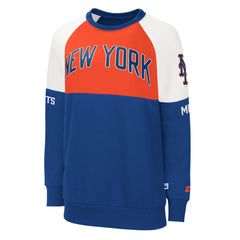 New York Mets Starter Women's Baseline Raglan Pullover Sweatshirt Royal/Orange