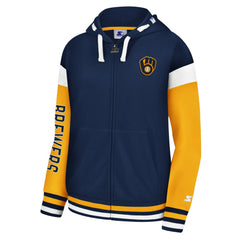 Milwaukee Brewers Starter Women's Homestretch Full-Zip Hoodie Navy