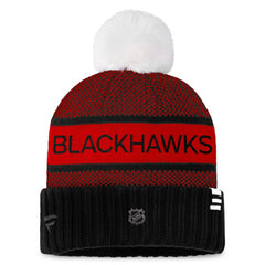 Chicago Blackhawks Fanatics Women's Authentic Pro Rink Cuffed Knit Hat with Pom Black/Red
