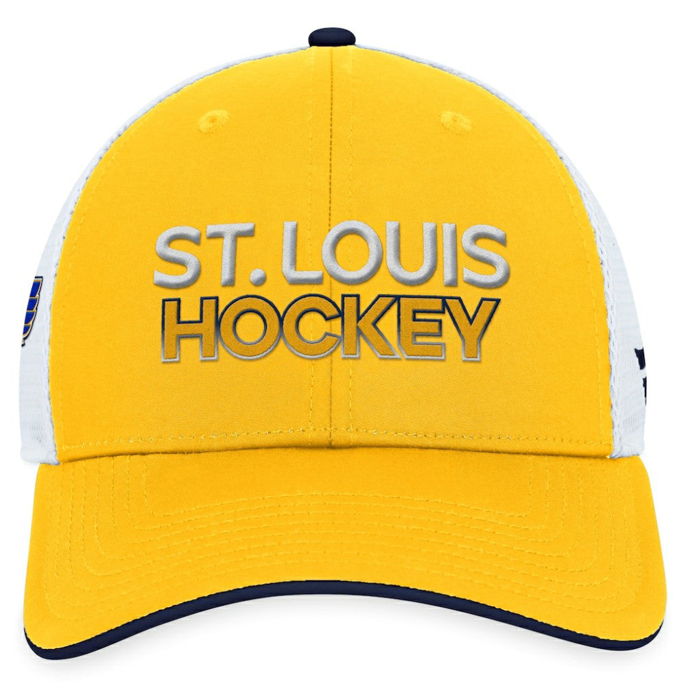 St. Louis Blues Fanatics Authentic Pro Rink Trucker Adjustable Hat Gold