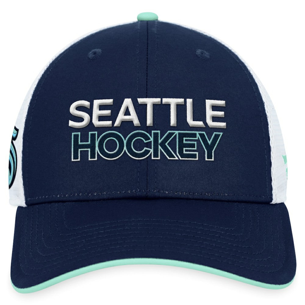 Seattle Kraken Fanatics Authentic Pro Rink Trucker Adjustable Hat Deep Sea Blue