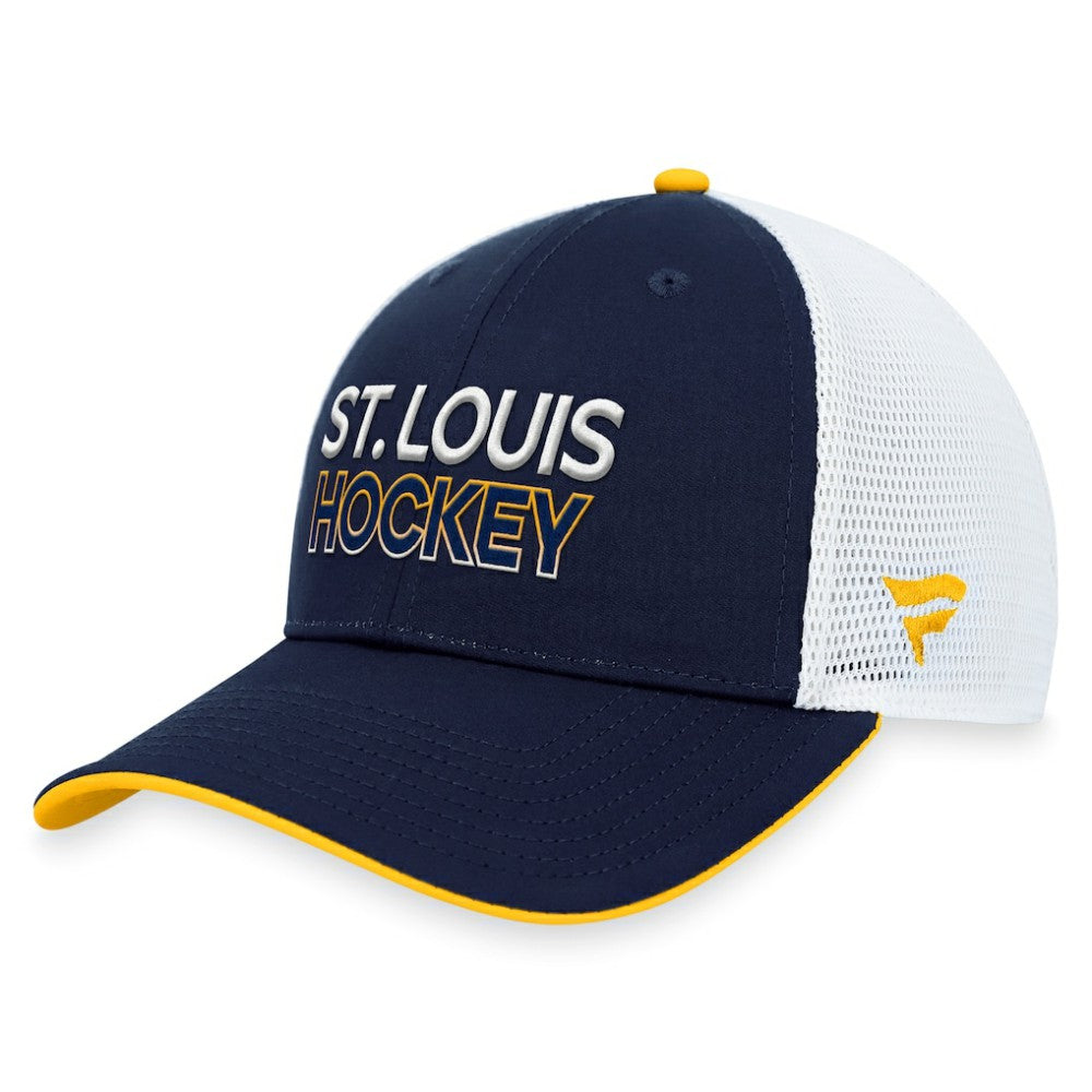 St. Louis Blues Fanatics Authentic Pro Rink Trucker Adjustable Hat Navy