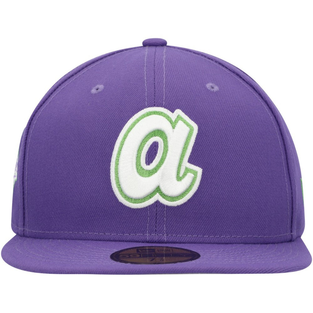 Atlanta Braves Lime Side Patch 59FIFTY Fitted Hat Purple | New Era