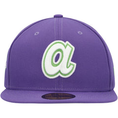 Atlanta Braves Lime Side Patch 59FIFTY Fitted Hat Purple | New Era