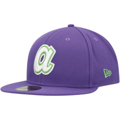 Atlanta Braves Lime Side Patch 59FIFTY Fitted Hat Purple | New Era