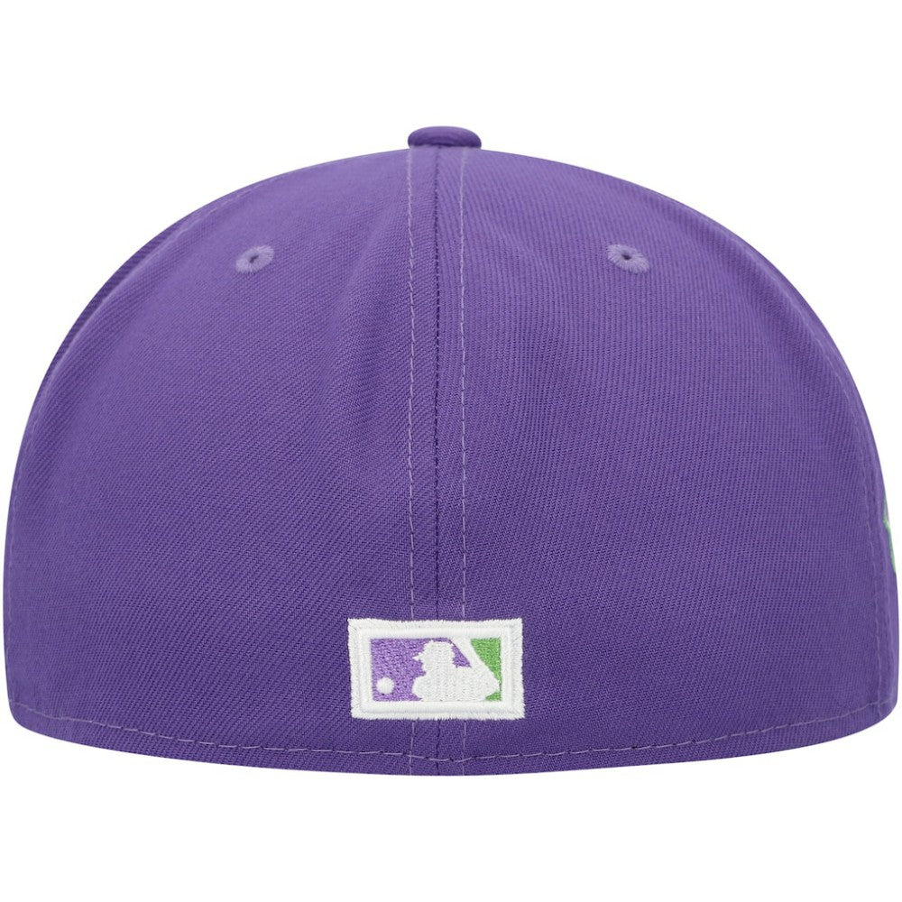 Atlanta Braves Lime Side Patch 59FIFTY Fitted Hat Purple | New Era