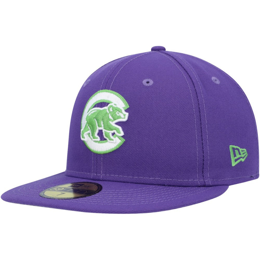 Chicago Cubs Lime Side Patch 59FIFTY Fitted Hat Purple | New Era