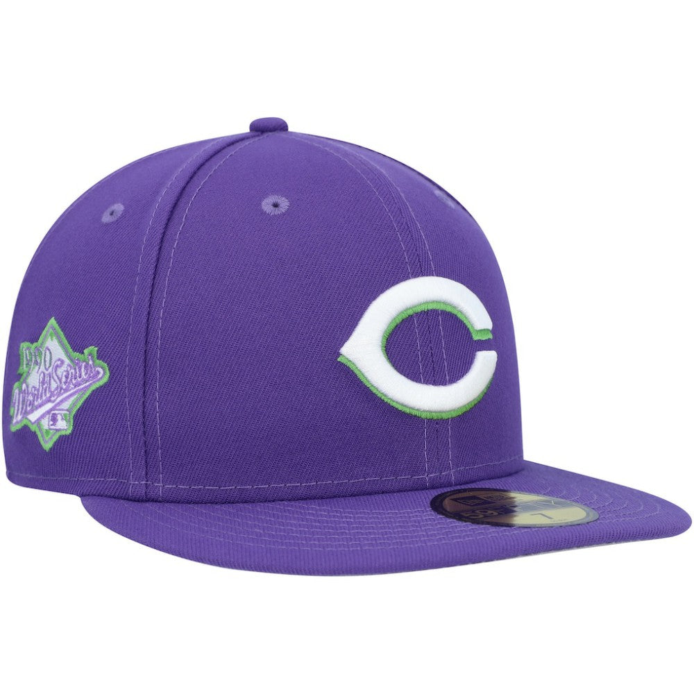Cincinnati Reds Lime Side Patch 59FIFTY Fitted Hat Purple | New Era