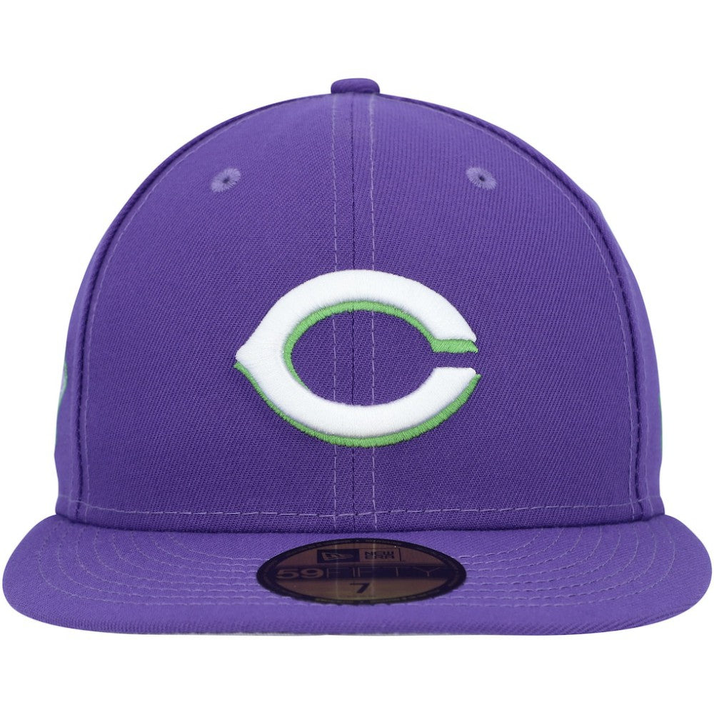Cincinnati Reds Lime Side Patch 59FIFTY Fitted Hat Purple | New Era
