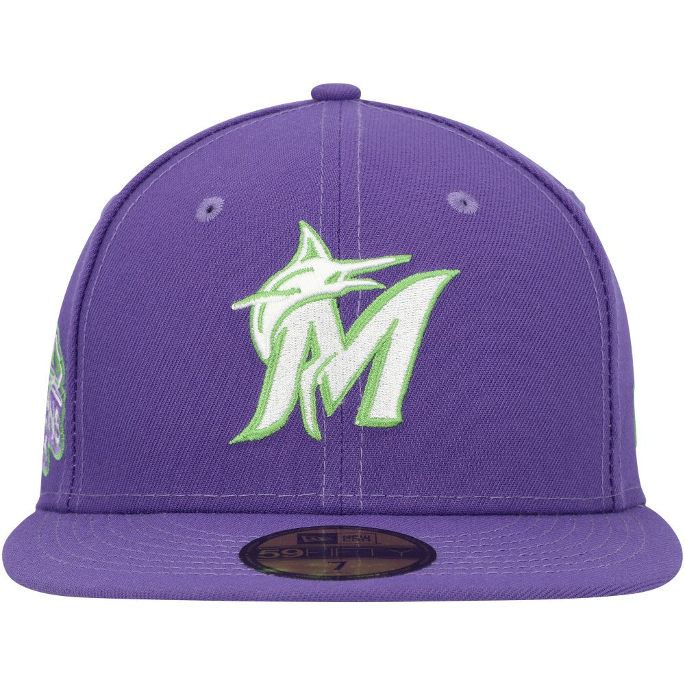 Miami Marlins Lime Side Patch 59FIFTY Fitted Hat Purple | New Era