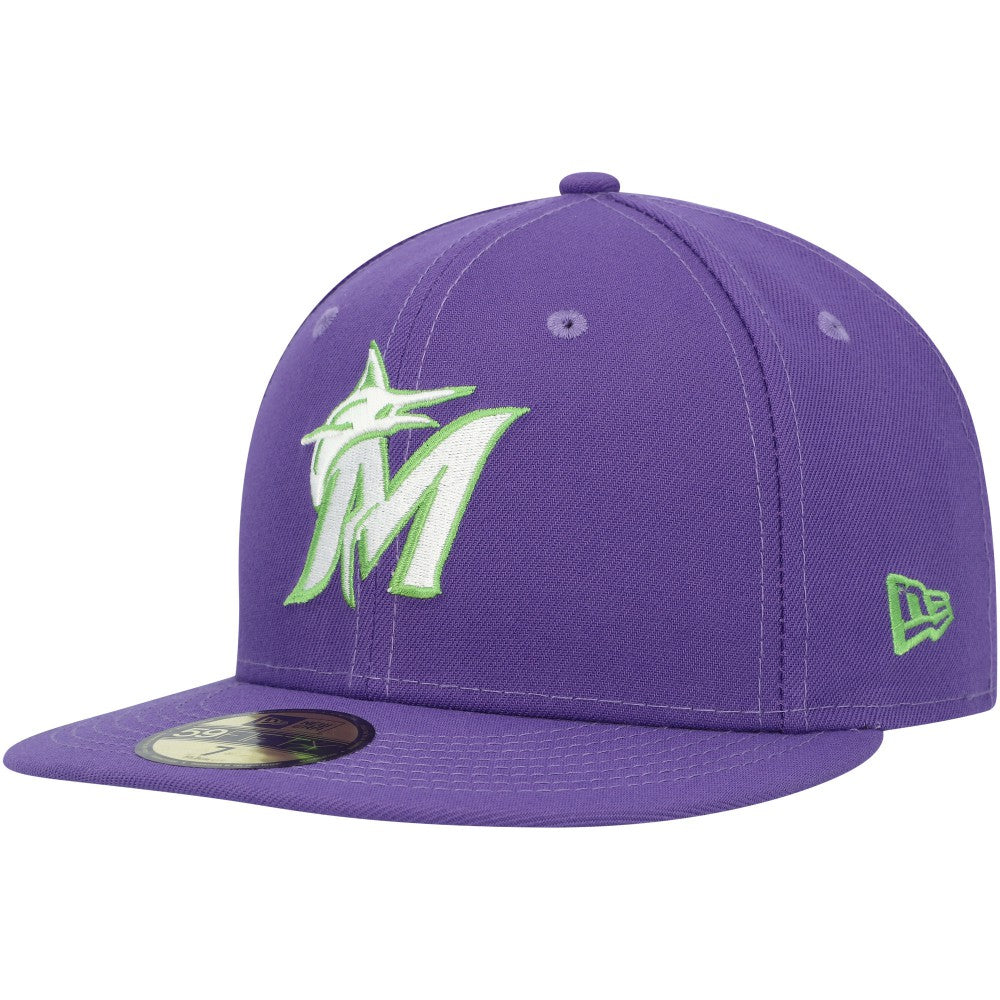 Miami Marlins Lime Side Patch 59FIFTY Fitted Hat Purple | New Era