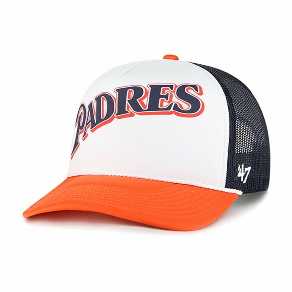 San Diego Padres Foam Front Script Trucker Snapback Hat White | 47 brand