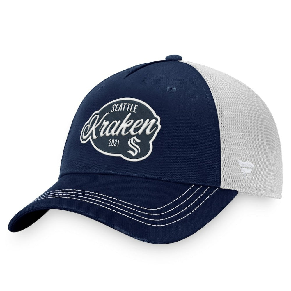 Seattle Kraken Fanatics Women's Fundamental Trucker Adjustable Hat Deep Sea Blue/White