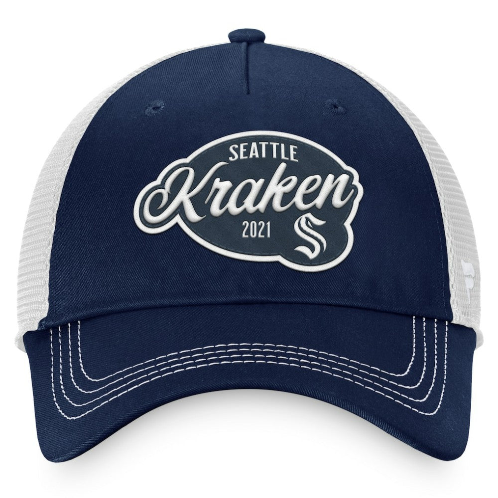 Seattle Kraken Fanatics Women's Fundamental Trucker Adjustable Hat Deep Sea Blue/White