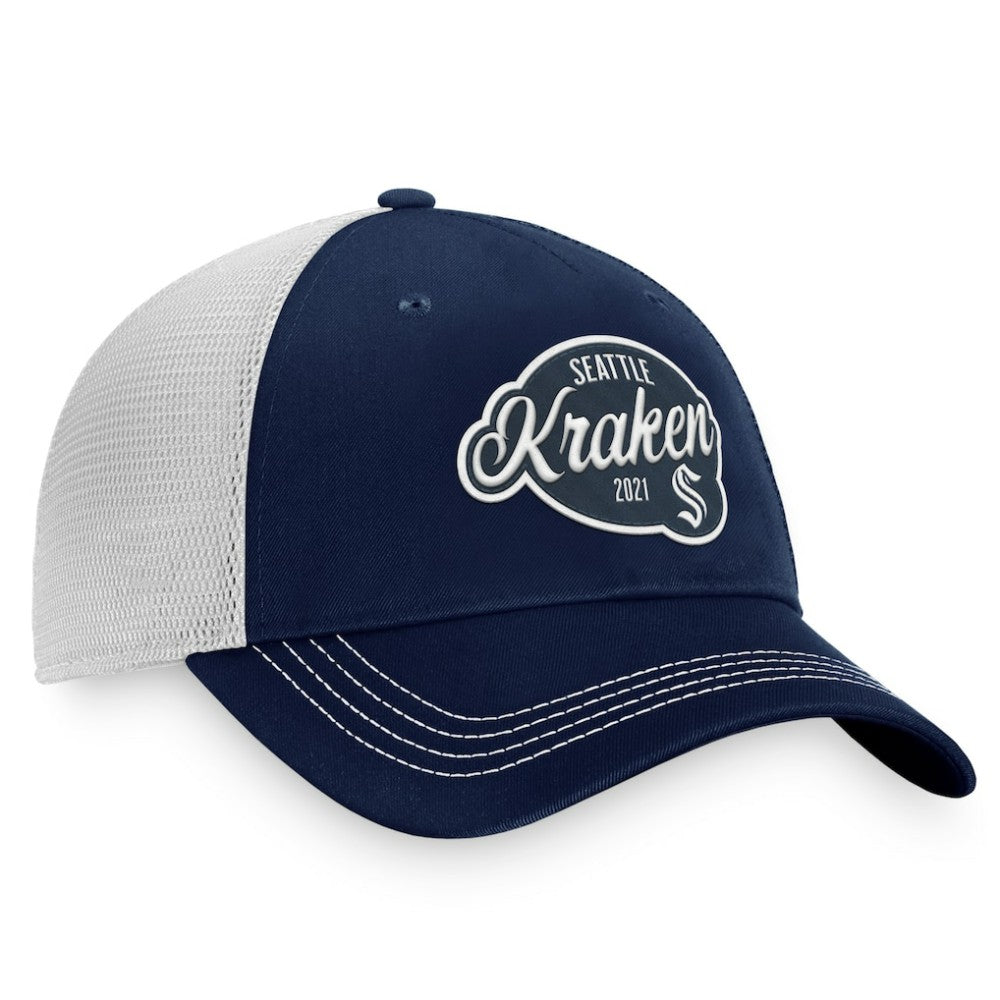 Seattle Kraken Fanatics Women's Fundamental Trucker Adjustable Hat Deep Sea Blue/White