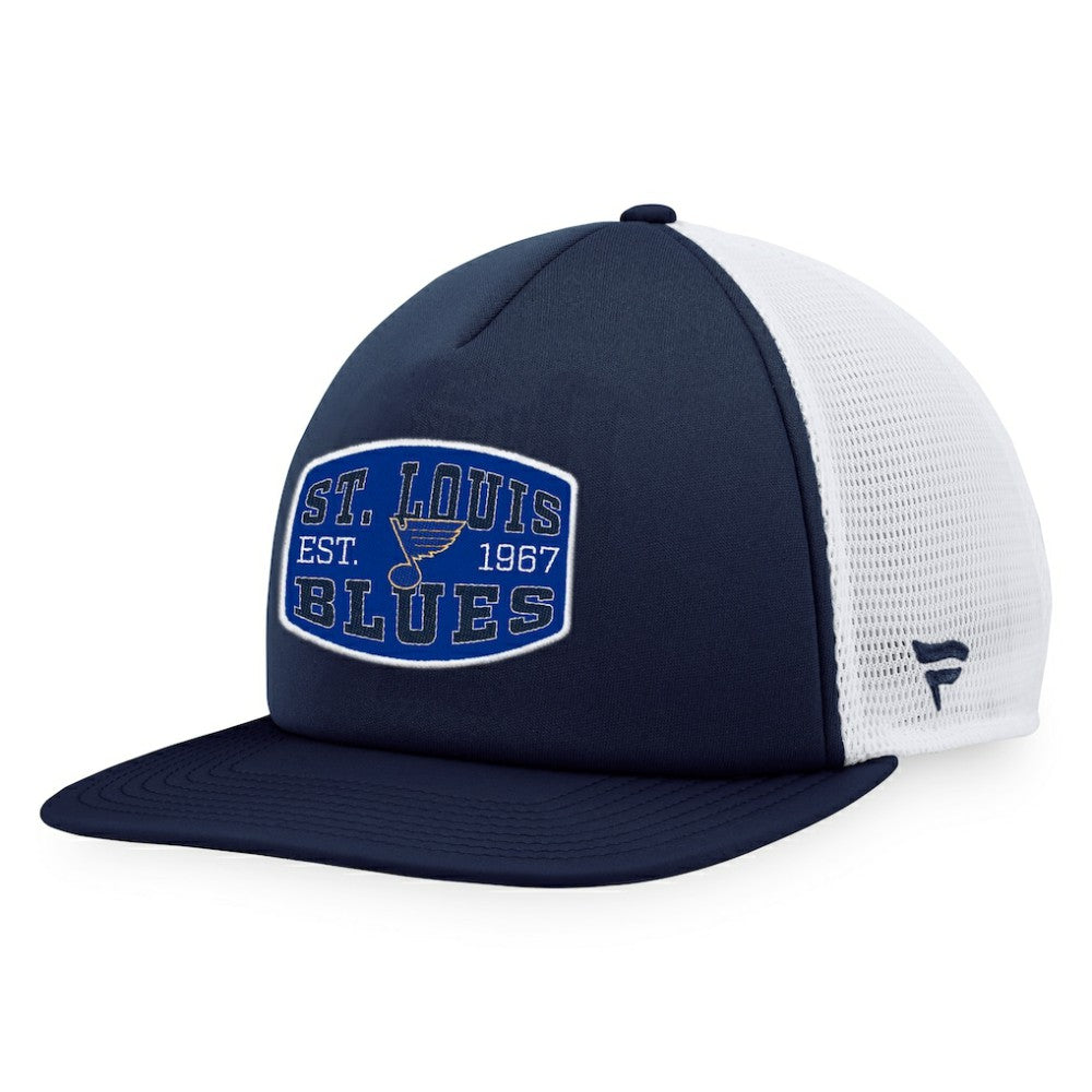 St. Louis Blues Fanatics Foam Front Patch Trucker Snapback Hat Navy/White