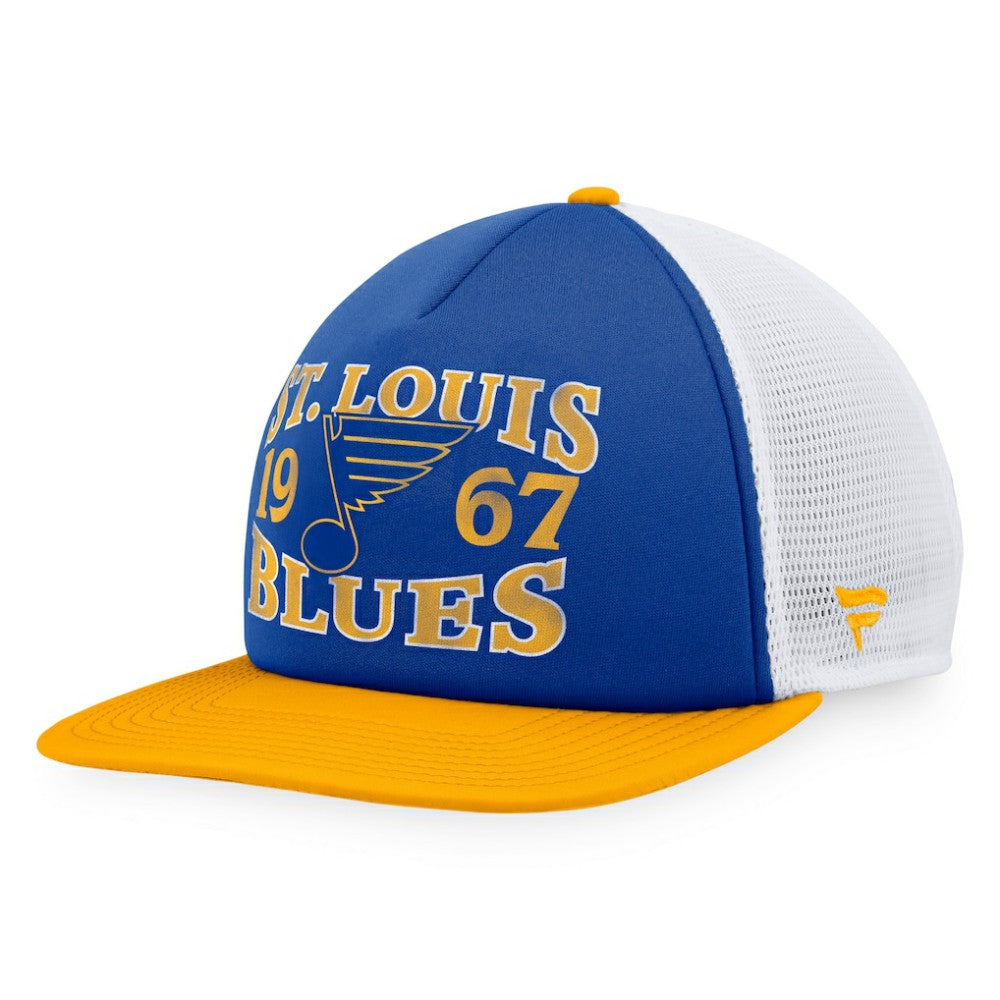 St. Louis Blues Fanatics Heritage Vintage Foam Front Trucker Snapback Hat Blue/Gold