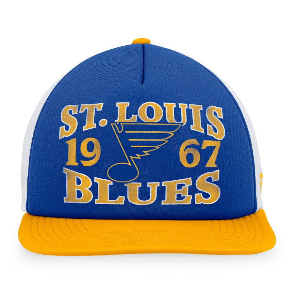 St. Louis Blues Fanatics Heritage Vintage Foam Front Trucker Snapback Hat Blue/Gold