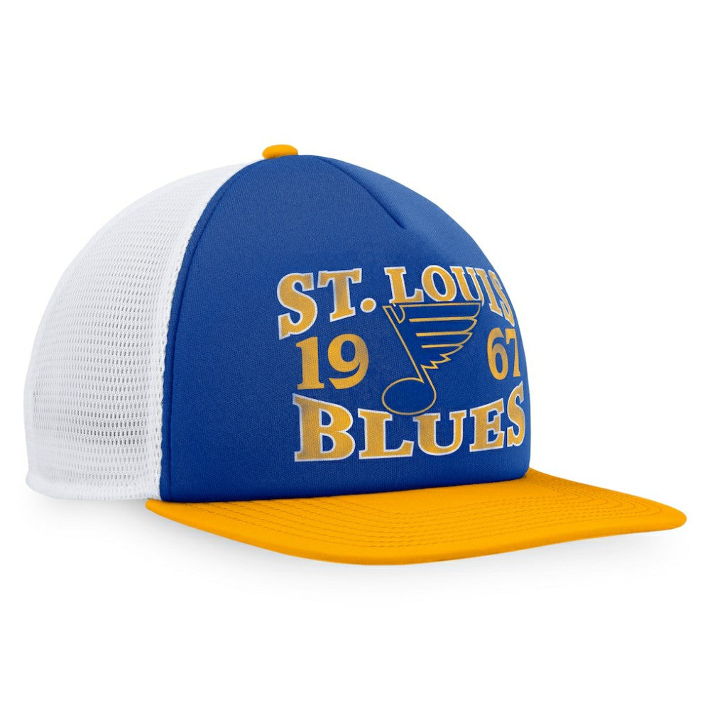 St. Louis Blues Fanatics Heritage Vintage Foam Front Trucker Snapback Hat Blue/Gold