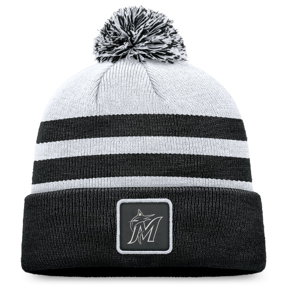 Miami Marlins Cuffed Knit Hat with Pom Gray
