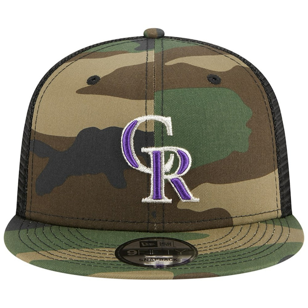 Colorado Rockies Woodland Camo Trucker 9FIFTY Snapback Hat Camo | New Era