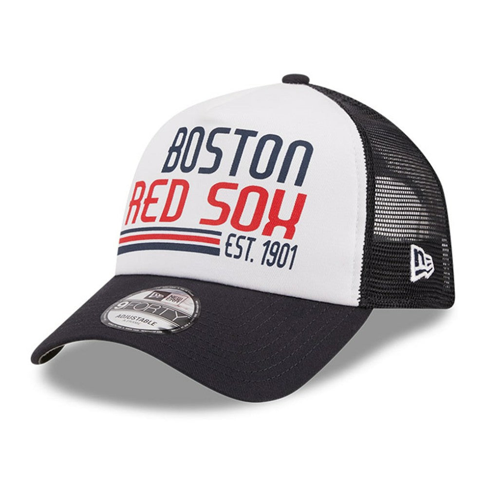 Boston Red Sox Stacked A-Frame Trucker 9FORTY Adjustable Hat White/Navy | New Era