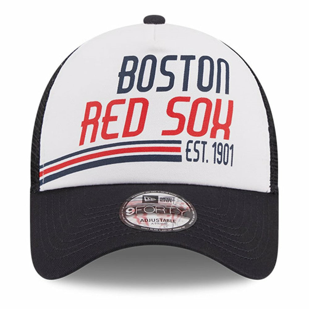 Boston Red Sox Stacked A-Frame Trucker 9FORTY Adjustable Hat White/Navy | New Era