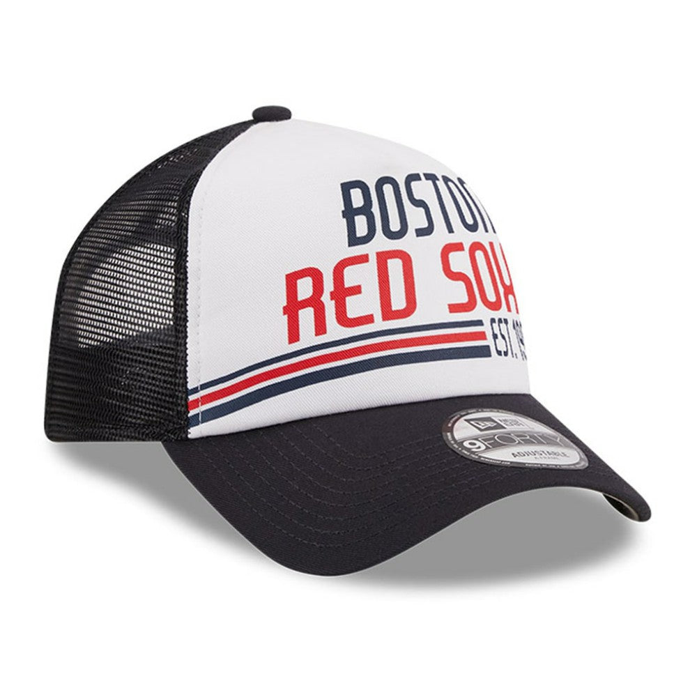 Boston Red Sox Stacked A-Frame Trucker 9FORTY Adjustable Hat White/Navy | New Era